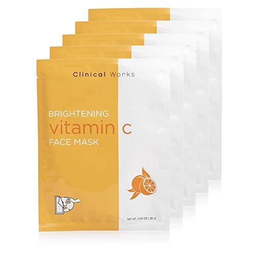 Clinical Works Pack of 5 Brightening Vitamin C Face Sheets, DYI Spa Face Kit, Beauty Sheets, Hydrating Face Sheets for Moisturizing and Hydrating Skin