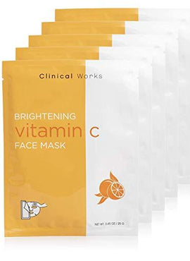 Clinical Works Pack of 5 Brightening Vitamin C Face Sheets, DYI Spa Face Kit, Beauty Sheets, Hydrating Face Sheets for Moisturizing and Hydrating Skin