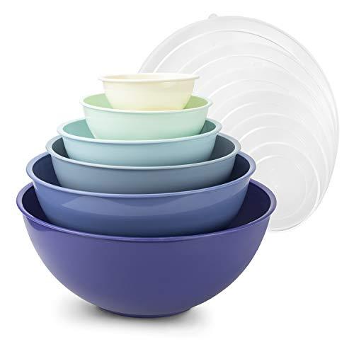 Cook with Color Plastic Mixing Bowls with Lids - 12 Piece Nesting Bowls Set includes 6 Prep Bowls and 6 Lids, Microwave Safe Mixing Bowl Set
