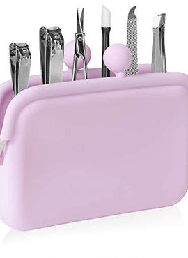 Beauty Concepts Manicure Set, 6 Piece Travel Manicure Set in Rubber Clutch, Manicure and Pedicure Tool Set with 2 Nail Clippers, Nail Scissors, Nail Filer, Tweezer and Cuticle Pusher (Baby Pink)