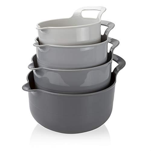 Cook with Color Mixing Bowls - 4 Piece Nesting Plastic Mixing Bowl Set with Pour Spouts and Handles