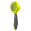 Precious Tails Retractable Slicker Brush for Cats and Dogs, Pet Hair Brush, Grooming Brush with Soft Grip Handle (Green and Gray)