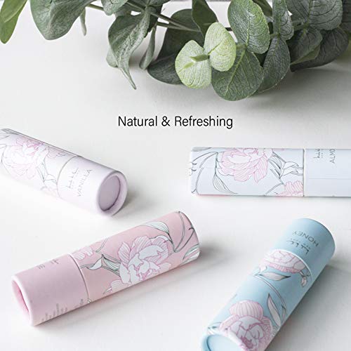 Nicole Miller 4 Pack Moisturizing Lip Balm Collection, Lip Softening Gift Set, Perfect Gift for Women and Girls (Vanilla, Almond, Rose & Honey)