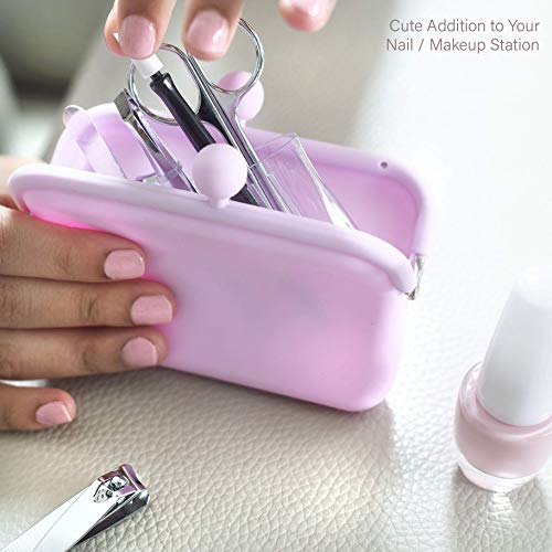 Beauty Concepts Manicure Set, 6 Piece Travel Manicure Set in Rubber Clutch, Manicure and Pedicure Tool Set with 2 Nail Clippers, Nail Scissors, Nail Filer, Tweezer and Cuticle Pusher (Baby Pink)