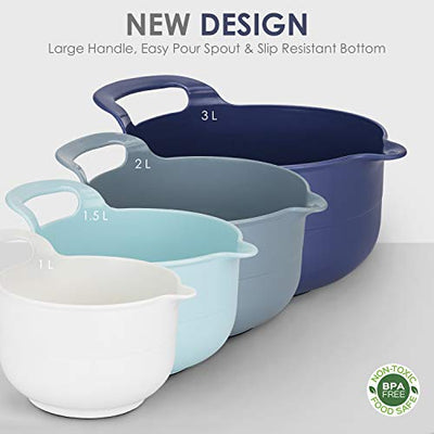Cook with Color Mixing Bowls - 4 Piece Nesting Plastic Mixing Bowl Set with Pour Spouts and Handles