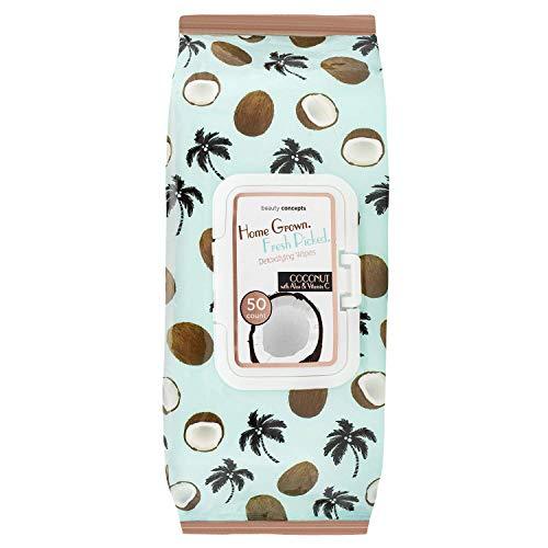 B.C. Beauty Concepts Makeup Remover Wipes, 50 Facial Cleaning Cloths, Gentle Facial Wipes Removes Makeup Mascara Dirt and Oil, Flip Top Pack (Coconut with Aloe & Vitamin C)