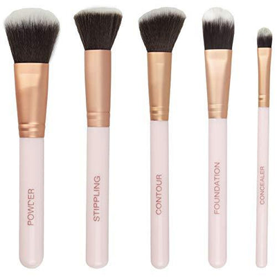Ellen Tracy Five Face Essential Brush Collection for Powder, Stippling, Contour, Foundation and Concealer, Professional, Blending Cosmetic Makeup Brush Set - 5 Pc Set
