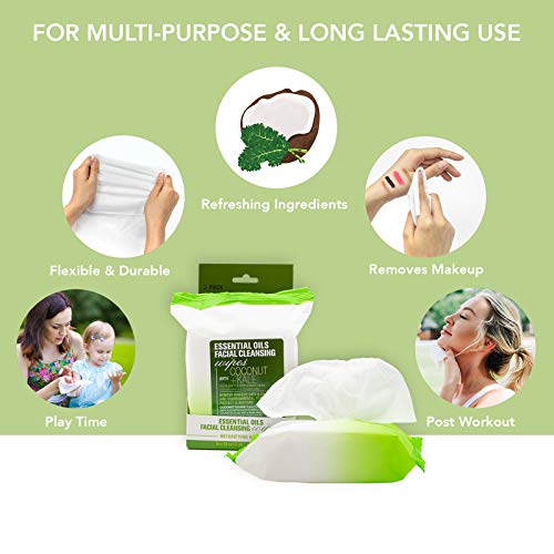 Essential Oils Detoxifying Facial Cleansing Makeup Remover Wipes 2 Pack (60 Count)