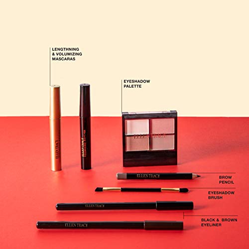Ellen Tracy Eye Makeup Set with Eyeshadow Pallete, Eyeliner Pencils, Mascara, Eyebrow Pencil, and Brush