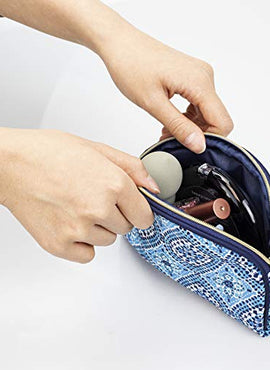 Once Upon A Rose 3 Pc Cosmetic Bag Set, Purse Size Makeup Bag for Women, Toiletry Travel Bag, Makeup Organizer, Cosmetic Bag for Girls Zippered Pouch Set, Large, Medium, Small (Navy & Blue)