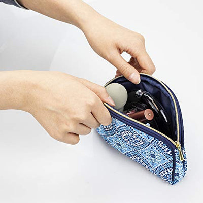 Once Upon A Rose 3 Pc Cosmetic Bag Set, Purse Size Makeup Bag for Women, Toiletry Travel Bag, Makeup Organizer, Cosmetic Bag for Girls Zippered Pouch Set, Large, Medium, Small (Navy & Blue)