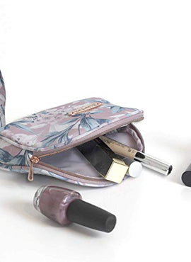 Ellen Tracy 3 Pc Cosmetic Bag Set, Purse Size Makeup Bag for Women, Toiletry Travel Bag, Makeup Organizer, Zippered Pouch Set, Large, Medium, Small (Pale Pink & Green Flower Print)