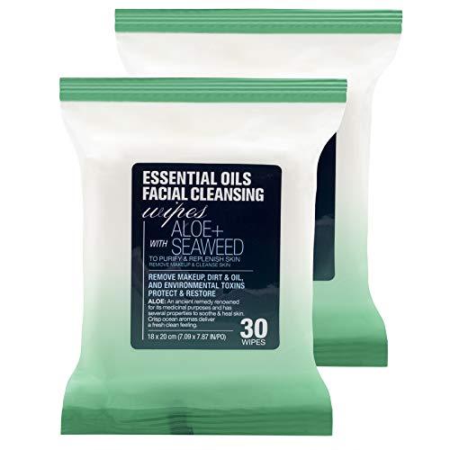 Essential Oils Detoxifying Facial Cleansing Makeup Remover Wipes 2 Pack (60 Count)