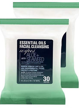 Essential Oils Detoxifying Facial Cleansing Makeup Remover Wipes 2 Pack (60 Count)
