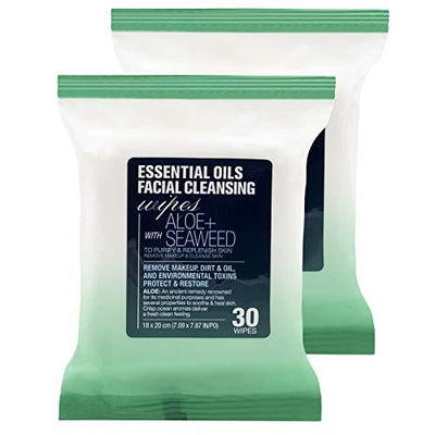 Essential Oils Detoxifying Facial Cleansing Makeup Remover Wipes 2 Pack (60 Count)