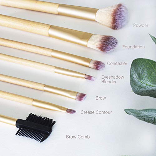 Live Green Makeup Brush Collection, 7 Piece Makeup Brush Gift Set, Powder Brush, Foundation Brush, Eye Shadow Brush, Concealer Brush, Eyeliner Brush, Angled Eye Shadow Brush and Duo Brow Comb Brush