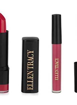 Ellen Tracy Matte Lipgloss and Lipstick Set, Lip Gloss and Lip Stick Set, Lipgloss Set for Women and Girls, Matte Lipstick - Sangria
