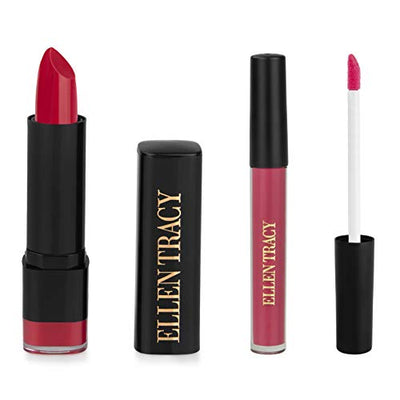 Ellen Tracy Matte Lipgloss and Lipstick Set, Lip Gloss and Lip Stick Set, Lipgloss Set for Women and Girls, Matte Lipstick - Sangria