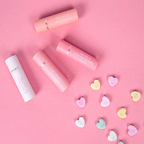 Ellen Tracy 4 Pack Lip Balm Set- Moisturizing Lip Balm in Sweet Strawberry, French Vanilla, Tropical Coconut, and Charming Cherry