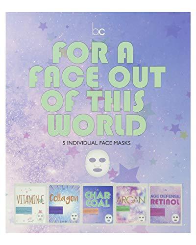 Beauty Concepts 5 Pack Face Mask, Face Sheet Masks Set Vitamin C, Collagen, Charcoal, Argan and Retinol Face Mask Kit and Gift Set, Facial Masks for Women