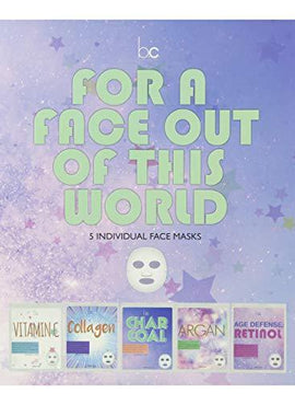 Beauty Concepts 5 Pack Face Mask, Face Sheet Masks Set Vitamin C, Collagen, Charcoal, Argan and Retinol Face Mask Kit and Gift Set, Facial Masks for Women
