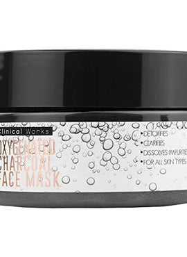 Clinical Works Oxygenated Charcoal Face Mask, Removes Dirt, Debris, Oils, Impurities and Blackheads, Fights Acne, Detoxifies, Unclogs and Purifies Skin, For all Skin Types, 3.53 Oz