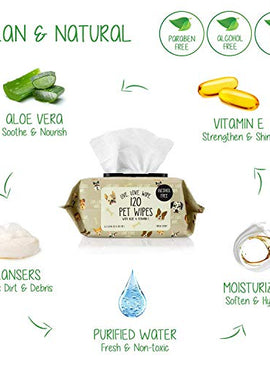 Precious Tails Pet Wipes (120 Count) - Extra Gentle Deodorizing Dog Grooming Wipes with Aloe Vera and Vitamin E, Alcohol Free - Fresh Scent (Live. Love. Wipe.)