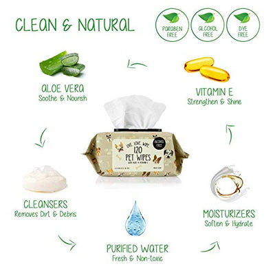 Precious Tails Pet Wipes (120 Count) - Extra Gentle Deodorizing Dog Grooming Wipes with Aloe Vera and Vitamin E, Alcohol Free - Fresh Scent (Live. Love. Wipe.)