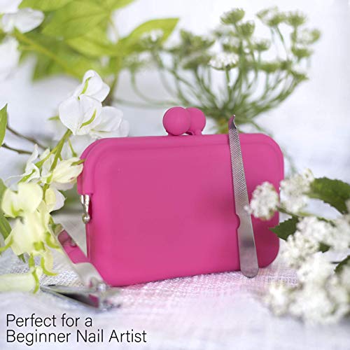 Beauty Concepts Manicure Set, 6 Piece Travel Manicure Set in Rubber Clutch, Manicure and Pedicure Tool Set with 2 Nail Clippers, Nail Scissors, Nail Filer, Tweezer and Cuticle Pusher (Baby Pink)