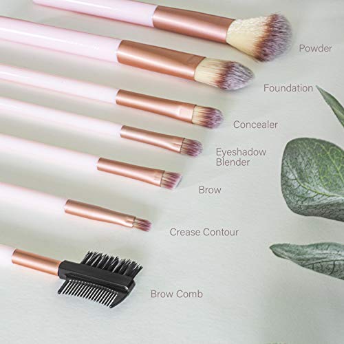 Nicole Miller Makeup Brush Collection, 7 Piece Makeup Brush Gift Set, Powder Brush, Foundation Brush, Eye Shadow Brush, Concealer Brush, Eyeliner Brush, Angled Eye Shadow Brush and Duo Brow Comb Brush