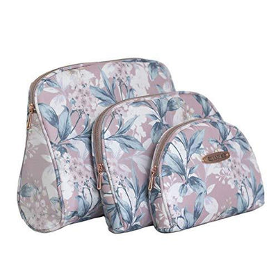 Ellen Tracy 3 Pc Cosmetic Bag Set, Purse Size Makeup Bag for Women, Toiletry Travel Bag, Makeup Organizer, Zippered Pouch Set, Large, Medium, Small (Pale Pink & Green Flower Print)