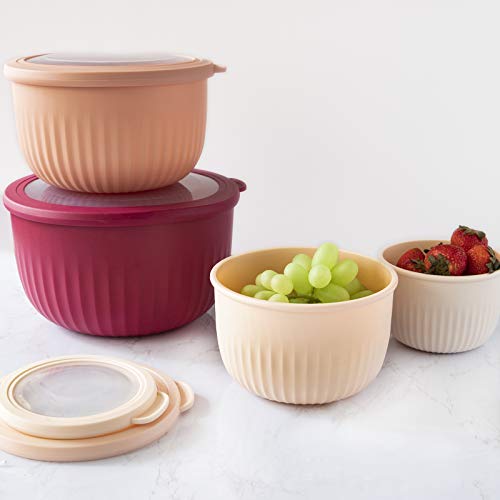 Cook with Color Mixing Bowls - 8 Piece Large Nesting Plastic Mixing Bowl Set with Lids