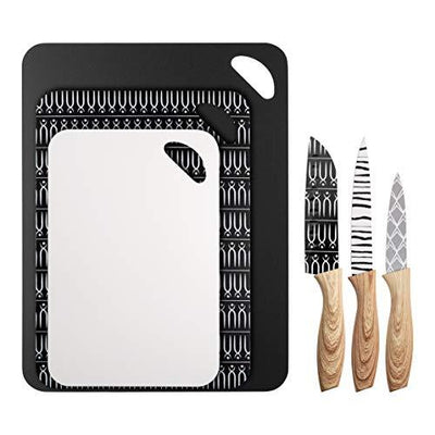 Cook with Color 6 Piece Kitchen Knives and Board Set - Includes 3 Knives and 3 Cutting Boards - (Black and White Collection)