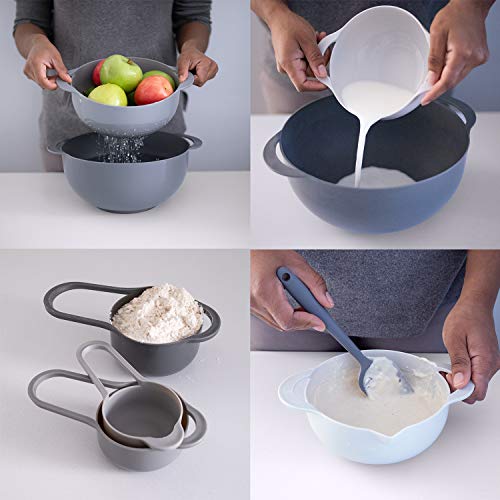 Cook With Color 8 Piece Nesting Bowls with Measuring Cups Colander and Sifter Set | Includes 2 Mixing Bowls, 1 Colander, 1 Sifter and 4 Measuring Cups, Teal