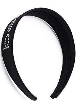 Bebe Logo Headband Wide Black Satin Hair Band with Crystal Design and Teeth Fashionable Hair Accessories for Women and Girls