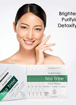 Clinical Works Pack of 5 Tea Tree DYI Spa Face Kit, Beauty Sheets, Hydrating Sheets for Moisturizing and Hydrating Skin