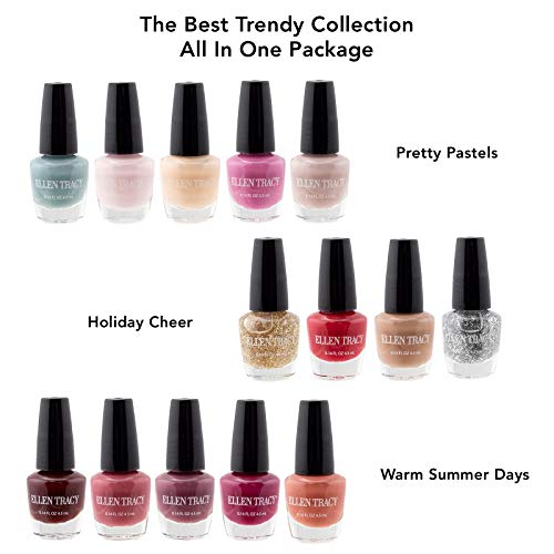 Ellen Tracy Nail Polish Set - Fingernail Polish for Women and Girls, 14 MINI Nail Polish Colors, Glossy and Glitter Quick to Dry Nail Polish