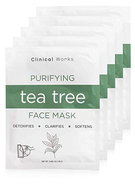 Clinical Works Pack of 5 Tea Tree DYI Spa Face Kit, Beauty Sheets, Hydrating Sheets for Moisturizing and Hydrating Skin