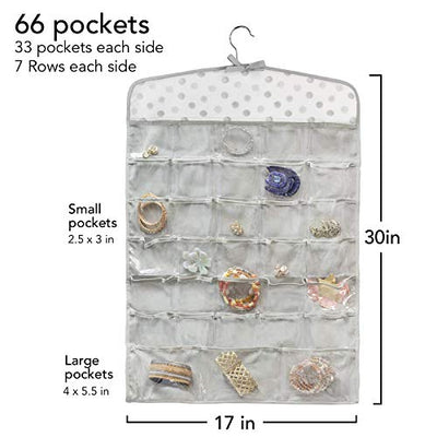 Once Upon a Rose Hanging Jewelry Organizer, Over The Door Jewelry Organizer, Double Sided with Clear Pockets, 17
