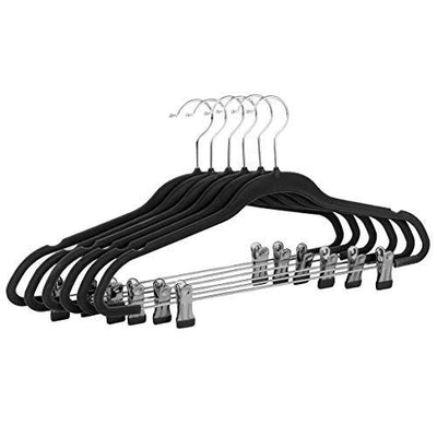 Raymond Waites Ultra-Thin Non-Slip Velvet Clothing Hangers with Clips, Flocked & Durable, Closet Space Saving, for Garments, Suits, Dresses, Pants, Shirts, Coats, 6 Pack