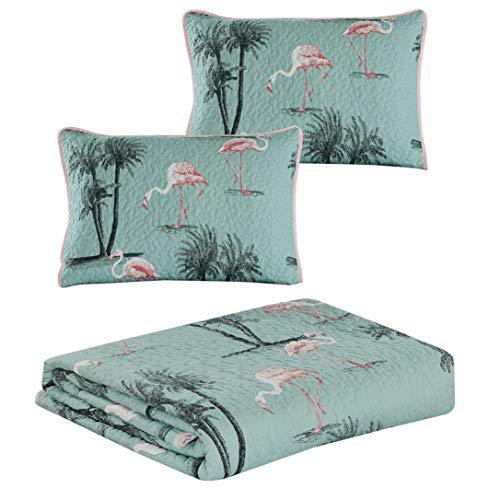 Panama Jack 3 Piece Quilt Set, Queen Size Quilt with 2 Pillow Shams, Reversible Comforter Set, Machine Washable Bed Spread (Flamingo Oasis - Queen / Full)