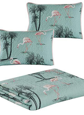 Panama Jack 3 Piece Quilt Set, Queen Size Quilt with 2 Pillow Shams, Reversible Comforter Set, Machine Washable Bed Spread (Flamingo Oasis - Queen / Full)
