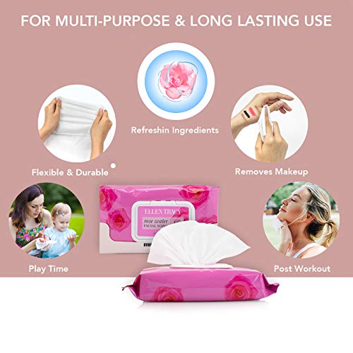 Ellen Tracy 2 Pack (60 Count Each) Face Wipes and Makeup Remover Wipes - Gentle, Facial Cleansing Wipes, Lightly Scented, Flip Top Pack - (Rose Water)