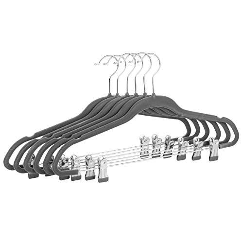 Raymond Waites Ultra-Thin Non-Slip Velvet Clothing Hangers with Clips, Flocked & Durable, Closet Space Saving, for Garments, Suits, Dresses, Pants, Shirts, Coats, 6 Pack