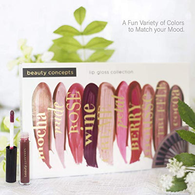 Beauty Concepts Lip Gloss Collection- 10 Piece Lip Gloss Set in Nude Colors