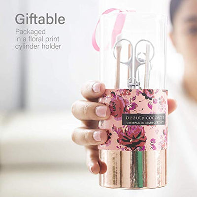 Beauty Concepts Manicure Set, 7 Piece Nail Kit in Cylinder, Manicure and Pedicure Tool Set with Emery Board, Cuticle Cleaner, 2 Nail Clippers, Nail File, Cuticle Pusher and Scissor