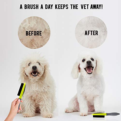 Precious Tails Double Sided Grooming Brush for Dogs and Cats with Comfortable Soft Grip Handle