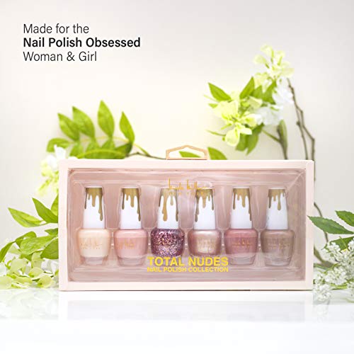 Nicole Miller Total Nudes Nail Polish Collection, Set of 6 Unique Glossy and Shimmery Nail Polish Colors for Women and Girls, Quick Dry Nail Polish