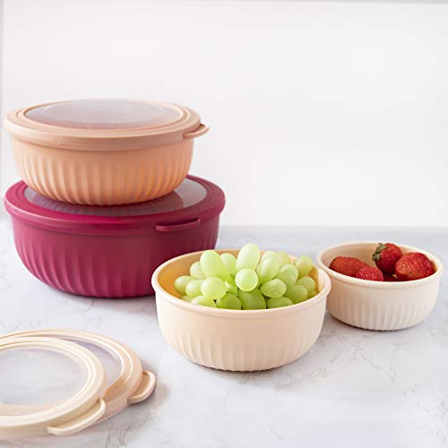 Cook with Color Mixing Bowls - 8 Piece Nesting Plastic Mixing Bowl Set with Lids