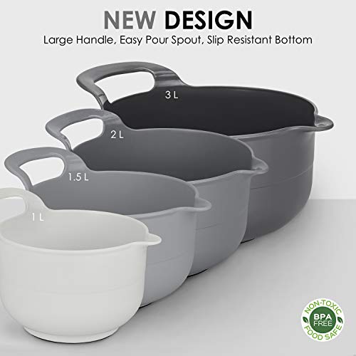 Cook with Color Mixing Bowls - 4 Piece Nesting Plastic Mixing Bowl Set with Pour Spouts and Handles
